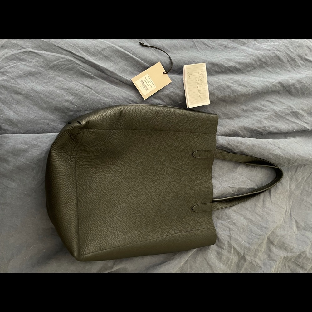 Cuyana Tall Structured Tote Black with Ruby inter